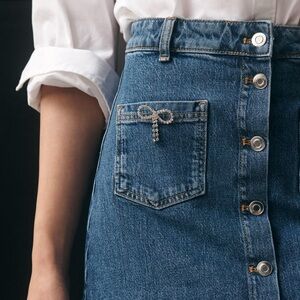 Anthropologie Maeve Denim Bow Mini Skirt